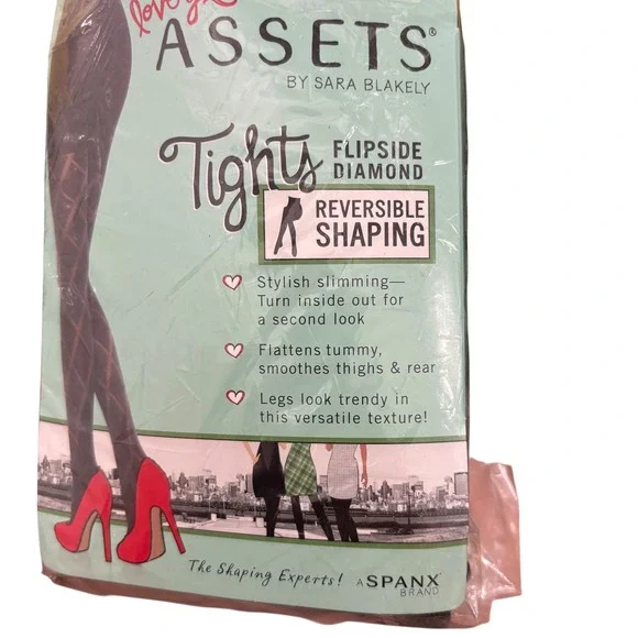 2 Love Your Assets Sara Blakely‎ Black Diamond Reversible Shaping Tights Sz 4 - Picture 5 of 7